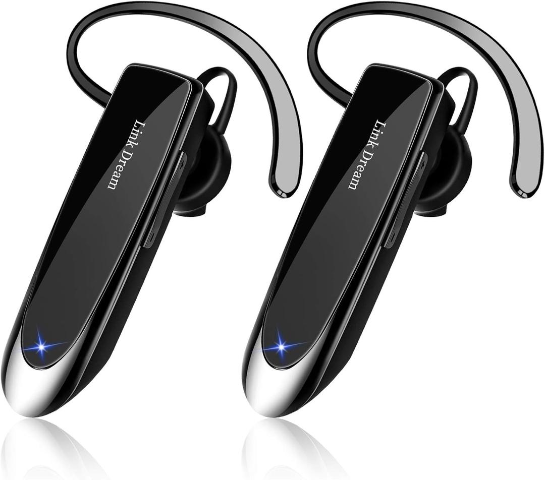 Link Dream Bluetooth Earpiece for Cell Phone Hands Free Wireless Headset Noise Cancelling Mic 24Hrs Talking 1440Hrs Standby Compatible with iPhone Samsung Android for Driver Trucker (2 Pack)
