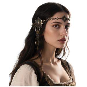 L'VOW Norse Valkyrie Gold Headband Gypsy Headpiece Vintage Head Chain Hair Accessory for LARP Renaissance Wedding, Bronze