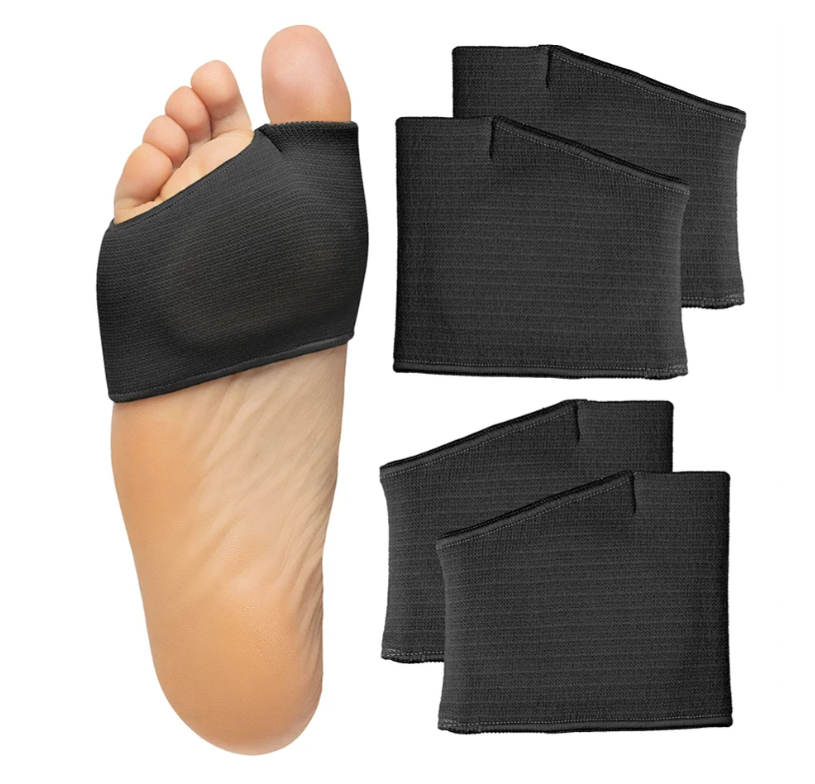 ZenToes Metatarsal Pads for Men and Women - Ball of Foot Pain Relief Cushions for Sesamoiditis, Metatarsalgia, Morton's Neuroma - 2 Pairs Fabric Sleeves with Gel Inserts (Medium, Black)
