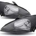 Headlights Assembly Compatible with 2000-2004 Ford Focus Halogen Head Lights, Black Housing