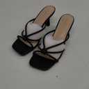 Goderci Kitten Strappy Heels for Women Knotted Square Open Toe Slip On Mule Heels Mid Heeled Sandals 8