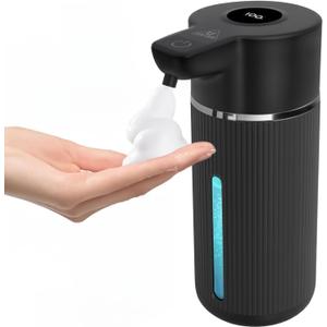 Touchless Automatic Soap Dispenser for Kitchen and Bathroom, Liquid Hand Soap Dispenser, Water-Resistant and Rechargeable, 14.2oz/420ml Intelligent Digital Display4-Level Adjustable,Modern (Black)