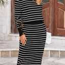 PRETTYGARDEN 2 Piece Skirts Sets for Women Fall Fashion 2026 Striped Sweater Dress Knit Lounge Travel Outfits Winter Clothing (Black)