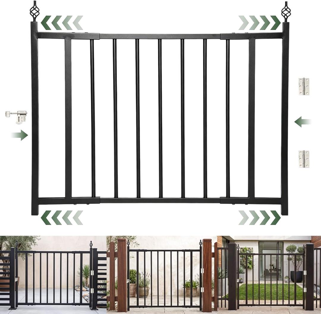 Heavy Duty Expandable Deck Fence Gate, Adjustable 37.4"-49.2" W x 33" H Outdoor Safety Gate, Self Closing Hinges & Latch No Cutting Required, Fence Gate for Deck, Patio, Garden, Yard & Pet