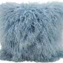 SARO LIFESTYLE Mongolian Lamb Fur Poly Filled Throw Pillow (16"x16", Ice Blue)