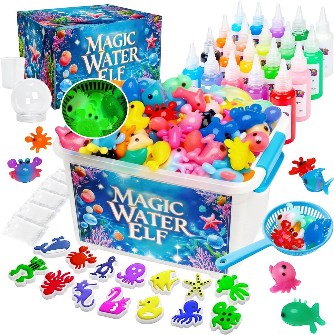 Upgraded Magic Water Elf Toy Kit, 20 Gels & 15 Molds, Craft & Art Kits for Kids Girls Boys Age 3 4 5 6 7 8 9 10 11 year old, Aqua Fairy Make Your Own Water Pets Squishy Maker Birthday Gift Party Favor