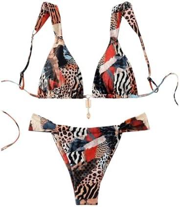 RoseSeek Women's 2 Piece Leopard Floral Bathing Suit Wireless Triangle Swimsuit High Waisted Bikini Sets Size L