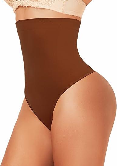 Tummy Control Thong Shapewear for Women Girdle Panties Seamless Shaping Thong Panties Body Shaper Underwear (Brown, L)