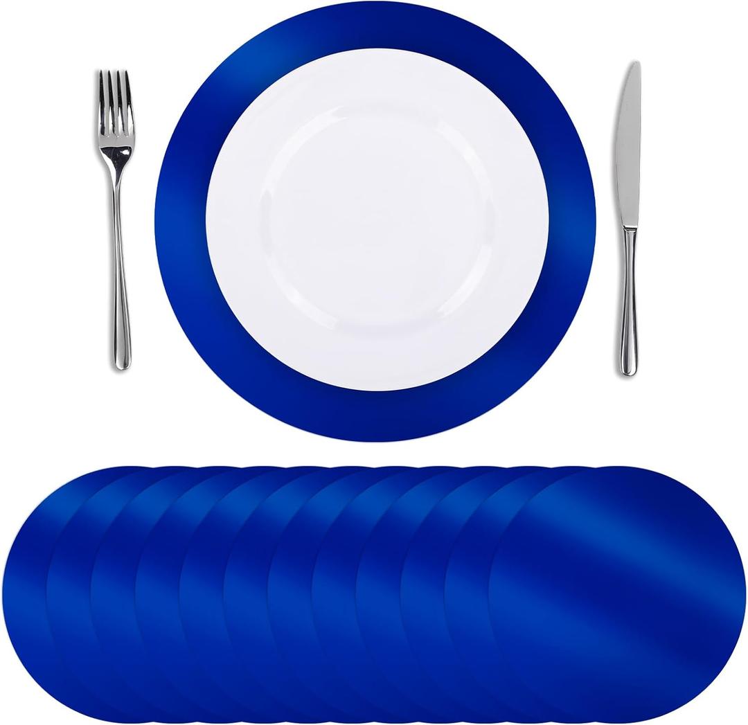 SHACOS 100Pcs Round Blue Placemats, 13" Paper Place Mats Disposable for Dining Table, Charger Plates Table Mat for Christmas Dinner Party Wedding Birthday Banquet Table Setting Decor