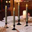 6 Pcs Black and Gold Christmas Flameless Taper Candles - 9.65 Inch Battery Operated LED Candlesticks with Flickering Flame, Elegant Xmas Table Centerpiece for Holiday Home Party Decor