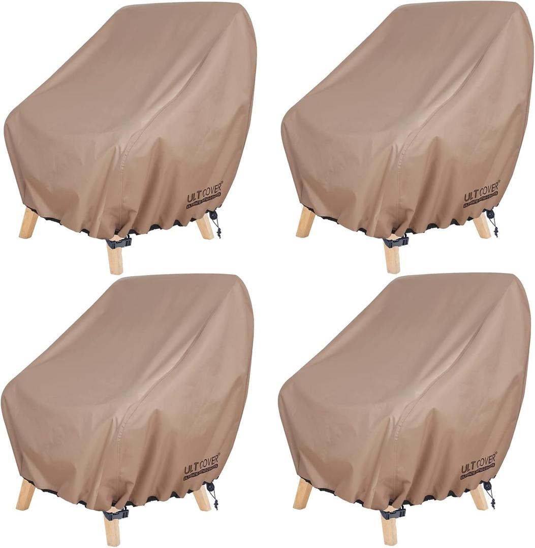 ULTCOVER Waterproof Patio Chair Cover 4 Pack  Outdoor Lounge Deep Seat Single Lawn Chair Cover Fits Up to 35W x 35D x 34H inches (Brown)