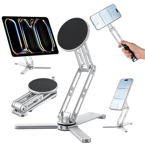 Eupterosaur Magnetic Phone Tripod Stand with Anti Slip Silicone,Height Adjustable,360° Rotating Phone Holder,Portable Tablet Stand,Foldable ipad Holder for Tablets&Phones MagSafe Accessories