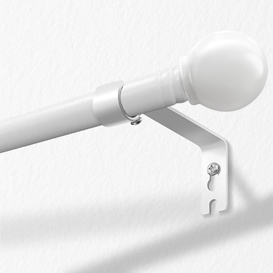White Curtain Rods for windows 20"- 78", Decorative Drapery Rod Adjustable by Splicing, 5/8 Inch Small blackout Curtain Rod Set With Brackets, Outdoor curtain rod, Matte White