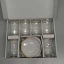 Vikko Turkish Tea Glasses & Saucers, Set, 6 Cups and 6 Plates, 5.5 Oz Tea Cups, Turkish Glass Tea Set For Six, Clear Glass Tea Cups And Saucers, Gold Accented