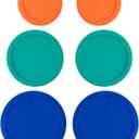 Replacement Lids for Pyrex Containers Round Glass Food Plastic - (2) 2-Cup Orange, (2) 4-Cup Teal, (2) 7-Cup Blue - BPA-Free, Dishwasher & Microwave Safe (Bundle 1)