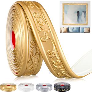 Peel and Stick PVC Crown Molding Trim Flexible Molding Trim 13.1 ft x 1.8" Self Adhesive Wallpaper Wall Border Mirror Frame Baseboard Cabinet for Home Decor Edge Background(Champagne Gold)
