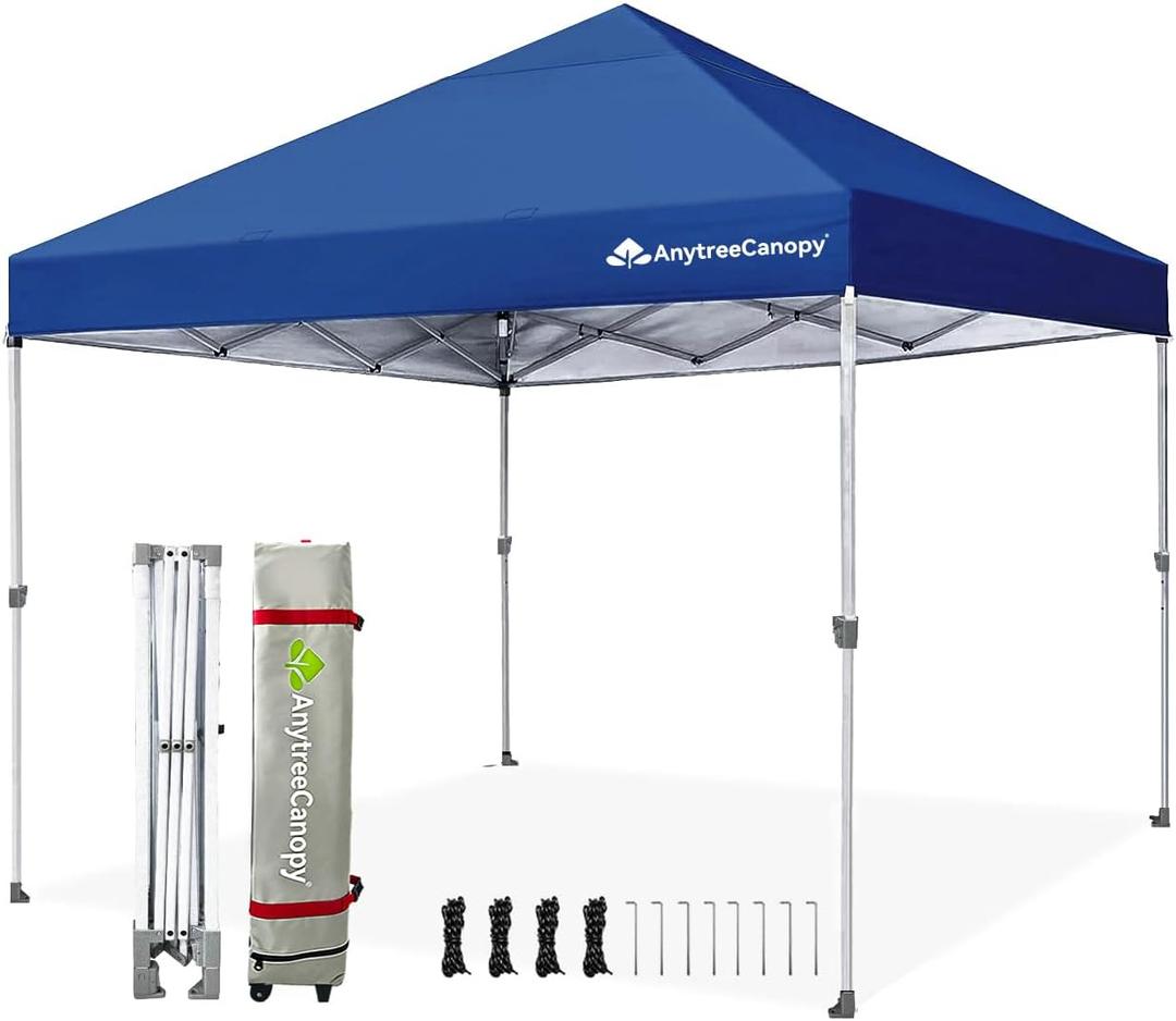 Anytee-10x10 Pop Up Canopy Tent, Easy Up Waterproof Outdoor Canopy with Wheeled Bag, Sun Shade for Patio, Backyard, Parties, Camping-Blue ASIN: B0GCWRVM4R
