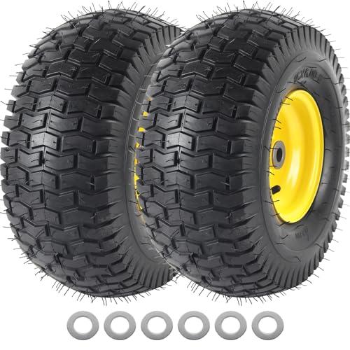 AR-PRO (2 Pack) 15 x 6.00-6" Tubeless Tire and Wheel Assembly, Replacement Riding Lawn Mower Front Tires, Compatible with John Deere Riding Mowers and Lawn Tractor, 3" Centered Hub and 3/4" Bushings