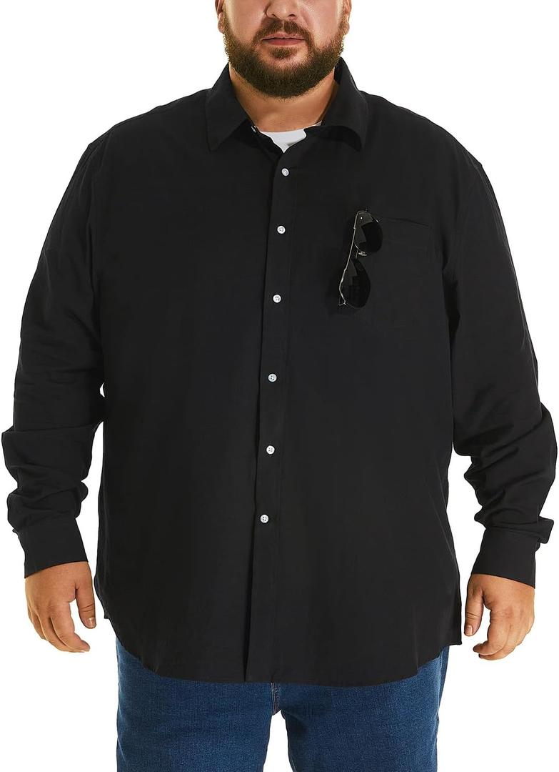 HOdo Big and Tall Mens Cotton Button Down Shirt (Black, XXXL)