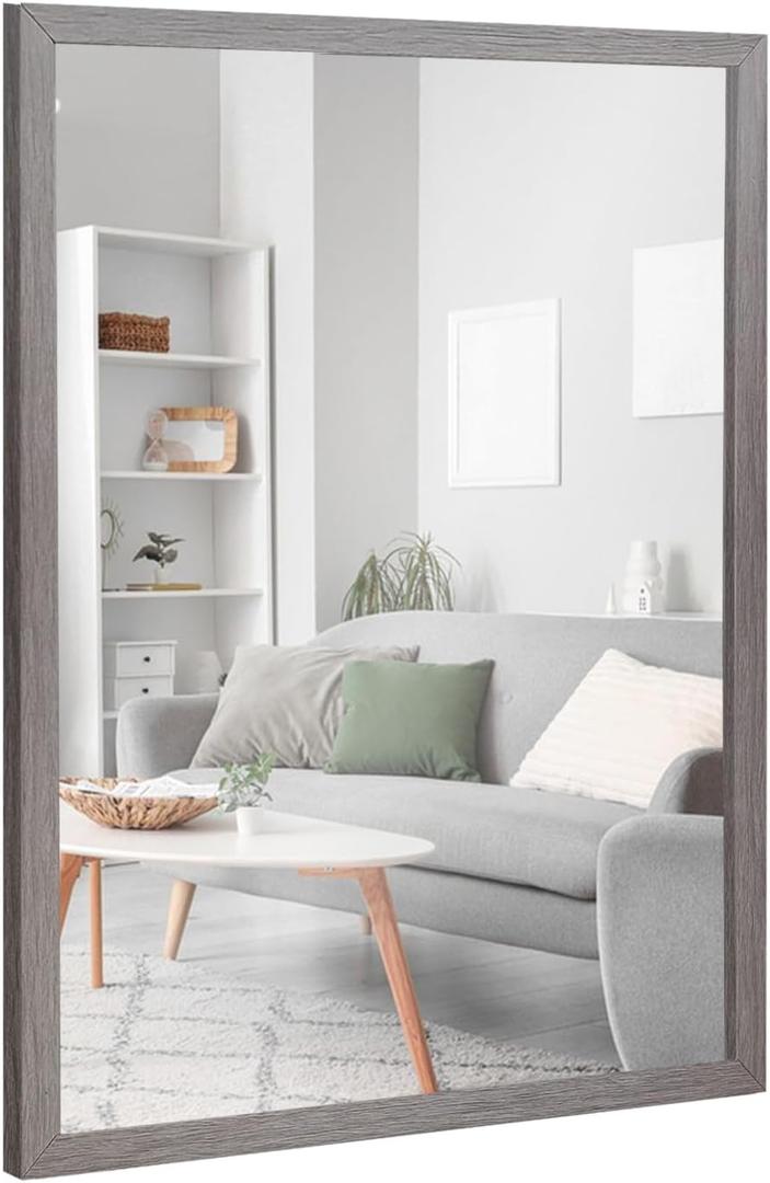 VASUHOME Rustic Farmhouse Mirror, 16x20 Inch Polystyrene Framed Rectangle Wall Mirror - Perfect for Bedroom & Bathroom Decoration, Grey (16"L x 20"W)
