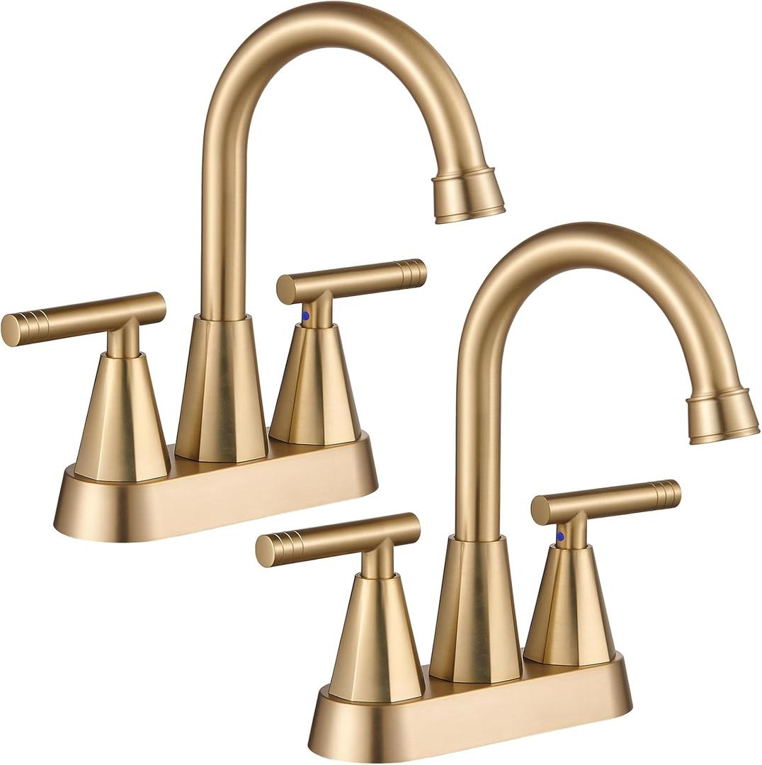 Cobbe Bathroom Faucets for Sink 3 Hole, 4 Inch with Pop Up Drain and 2 Supply Hoses, 2 Handle Center set Bathroom Faucet for Sink Vanity, Brushed Gold, 2 Pack