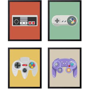 2 x Poster Master 4-Piece Controllers Print - Gaming Poster - Geeky & Pop Art - Retro Game Consoles Design - Gamer Gift - Colorful Game Room, Man Cave or Boy's Bedroom Decor - 8x10 UNFRAMED Wall Art
