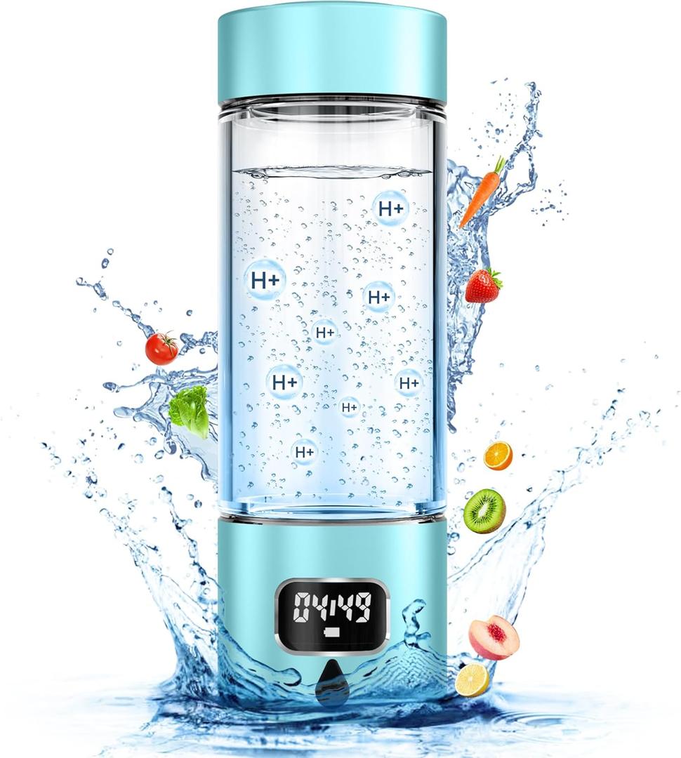 340ml Portable Hydrogen Water Bottle Generator with PEM-SPE Technology, Glass Exterior & Aluminum Shell, Produces 5000 ppb Hydrogen in 10 Minutes, for Home, Gym, Office & Travel