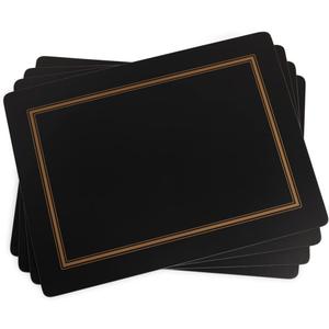 Pimpernel Classic Black Collection Placemats | Set of 4 | Heat Resistant Mats | Cork-Backed Board | Hard Placemat Set for Dining Table | Measures 15.7 x 11.7