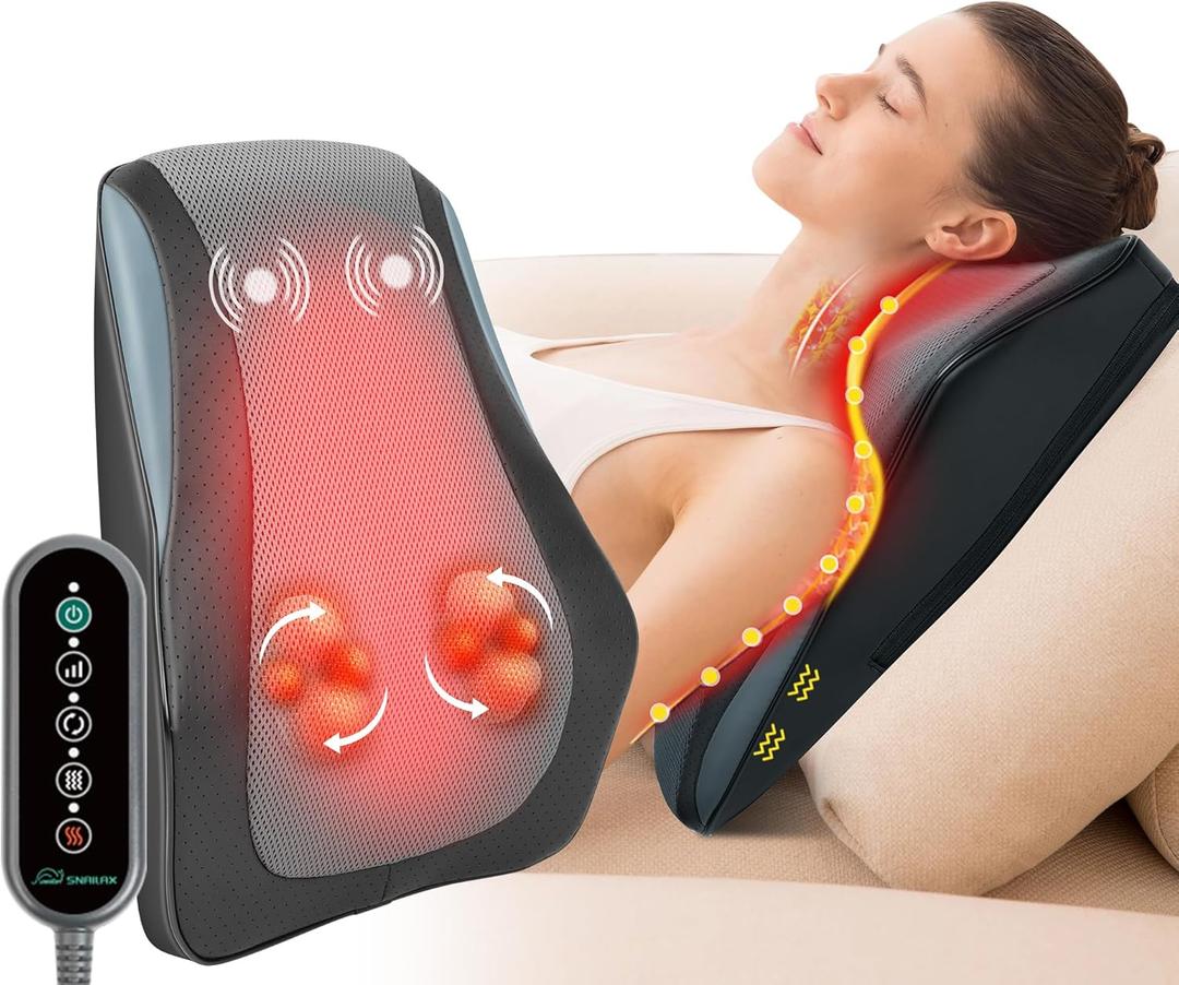 Snailax Back Massager with Heat  3D Shiatsu Massage Pillow for Neck & Back, Fixed Kneading Nodes, Chair & Sofa Use, Gift for Mom, Dad, Women & Men