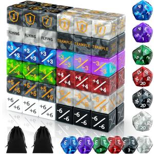  MTG Dice Set with Life Counters, Keyword Ability Tokens, Shield & Spindown 12 Colors for Magic: The Gathering, TCG, Cards Gaming Accessories