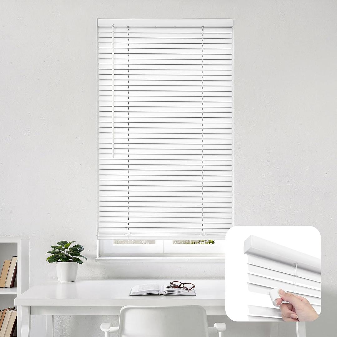 DEZ FURNISHINGS Cordless 1" Signature Mini Blind with Flexible Slats, 31" W x 48" H, Pearl White