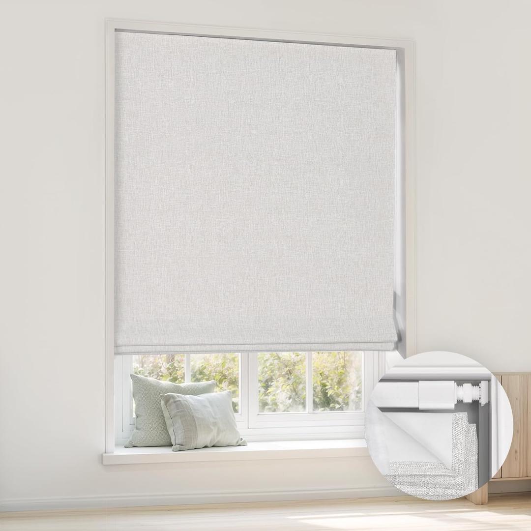 LazBlinds No Tools No Drill Cordless Roman Shades for Windows, Blackout Thermal Insulated UV Blocking Window Blinds, Room Darkening Fabric Blinds for Indoor Windows, 29'' W x 48'' H, Off White