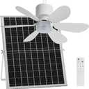 21.5'' Solar Rechargeable Ceiling Fan Light Kit for Outside Gazebo, Patio, Canopy Tent, Shed, Greenhouse, 64 Wh Battery Operated with 25W Solar Powered, Remote Control, 13.2 FT Cord Length