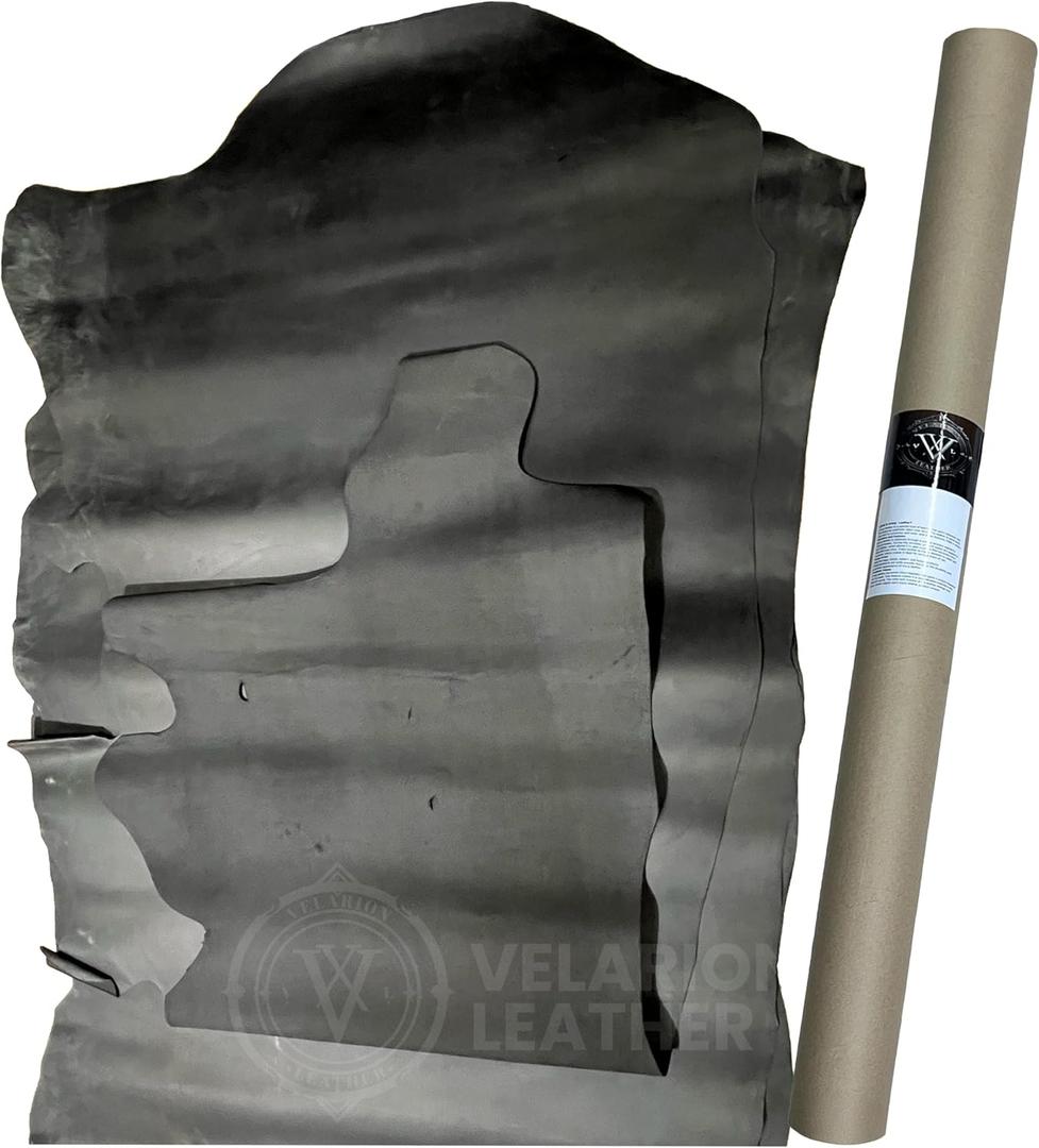 Velarion Leather Cowhide Leather Skins (Cognac, 20 Square Feet (Full Side)) (Black) (Black)