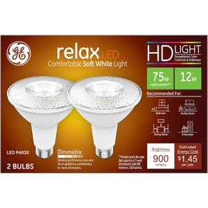 GE Lighting Relax HD PAR30L Flood Light LED Light Bulb, 75-Watt Replacement, Dimmable, Medium Base, Soft White, 2-Pack (2 Count (Pack of 1))