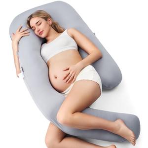Momcozy Pregnancy Pillow with Cooling Cover, U Pro Pregnancy Body Pillow with Adjustable Leg Pillow - Support for Back, HIPS, Belly, Legs for Pregnant Women, 50-72 Inch Maternity Pillow, Grey