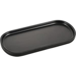 Emibele Black Vanity Tray, 10" Resin Oval Storage Tray for Bathroom Countertop Kitchen Sink Dresser Toilet Tank, Tray Organizer for Jewelry Ring Cosmetic Perfume Candle Soap Shampoo, Matte Black (9.8" x 4.5" x 0.7")