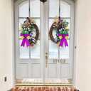 Hying 2 Pieces Mardi Gras Bows for Wreath, Fat Tuesday Wreath Bows Glitter Green Purple Gold Bows New Orleans Holiday Craft Bows for Front Door Carnival Masquerade Cosplay Party Decor Supplies