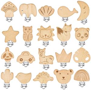 20 Pieces Wood Pacifier Clips Toy Suspender Clips Charm DIY Pacifier Holder for Baby Toddler Teething Grasping Accessory