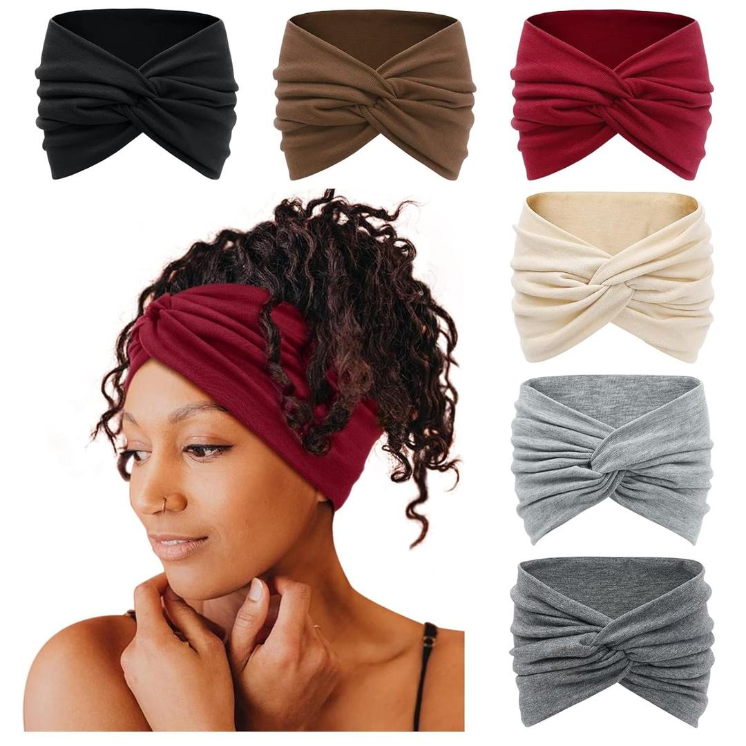 Tobeffect Wide Headbands for Women, 7'' Extra Large Turban Headband Boho Hairband Hair Twisted Knot Accessories, 6 Pack (Absolute Delight)
