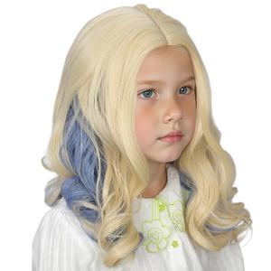 Linfairy Long Blonde with Blue Curly Wig Costume Halloween Party Wigs (Small)