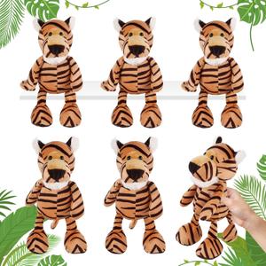 6 Pcs Safari Stuffed Animals Bulk Lion Elephant Monkey Tiger Toy Plush Zoo Animals Junble for Boy Girl Gift Animal Themed Parties Baby Shower Favor(Tiger)