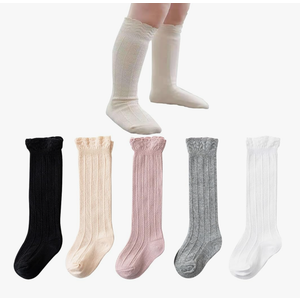 Baby Knee High Socks Newborn Infants Toddlers Cotton Uniform Stockings Warm Cotton Boys Girls Stockings, 5PCS