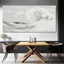 YETHEN WAL Textured Grey Wave Wall Art Extra Large 3D Coastal Canvas, Neutral Minimalist Seascape for Living Room Bedroom, Hand-Painted Details, 29x58 Inch
