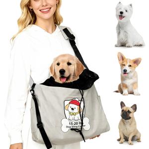 Dog Sling Carrier for 15-20lbs Fits French Bulldog, Westie, Golden Retriever Puppies, Corgi  Hands-Free Outdoor Carrier with Adjustable Oxford Strap, Hard Bottom Panel with Soft Cushion