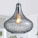 Hammered Glass Pendant Light - 11" Vintage Industrial Farmhouse Fixture for Kitchen Island, Dining Room & Entryway, Smoke Gray Ceiling Hanging Light with Chrome Finish,Easy Install Modern Chandelier