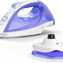 OMAIGA Cordless Iron for Clothes, 1550W 2In1 Cordless/Corded Steam Iron Rapid Heating, Ceramic Soleplate, 3Way AutoOff, SelfCleaning, 12.85oz Water Tank Ironing Clothes for Home, Purple