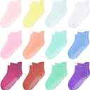 12 Pack Non Slip Kids Toddler Baby Socks with Grips, Size: 1-3T, Boys Girls Cotton Ankle Socks Multi Colors (Light Rainbow)