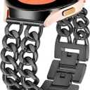 Women Metal Chain Bracelet Compatible for Galaxy Watch 7 Band, Galaxy Watch 6 Band, 5/4/FE/Pro/Classic/Active 2, 20mm Double-Chain Dressy Watch Strap for women (Black)