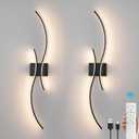 Battery Operated Wall Sconces Set of 2Rechargeable Dimmable Battery Operated Wall Sconce with Remote Control3000K-6500K LED Black Wireless Wall Light for Living Room Bedroom Hallway31.5inch (Black)